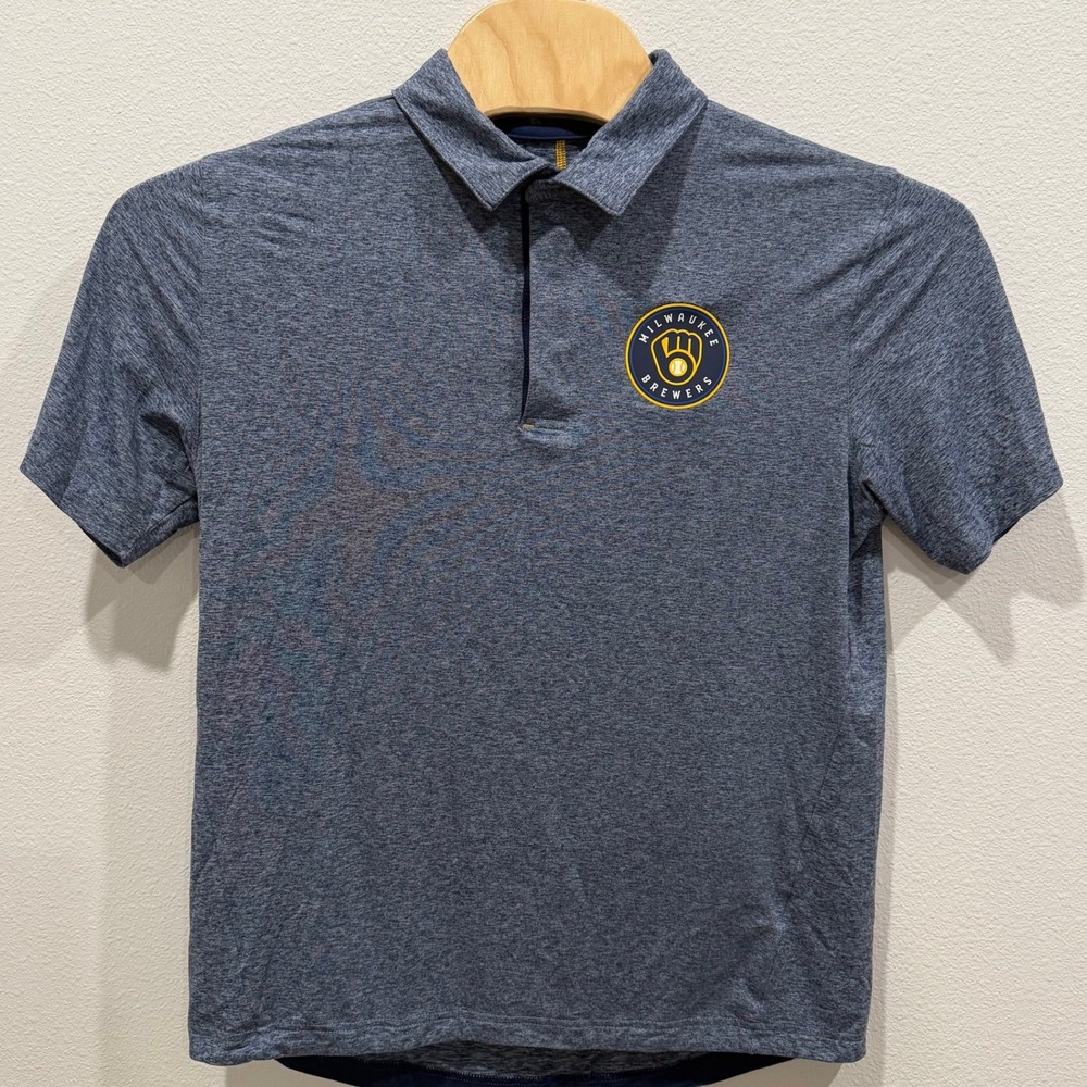 MLB Genuine Merchandise Milwaukee Brewers Polo Shirt Mens Large Blue Heathered